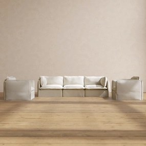 Slipcover Only - Modular Performance 3-Seater Sofa   Armchair Set | Plush Weave in Eggshell