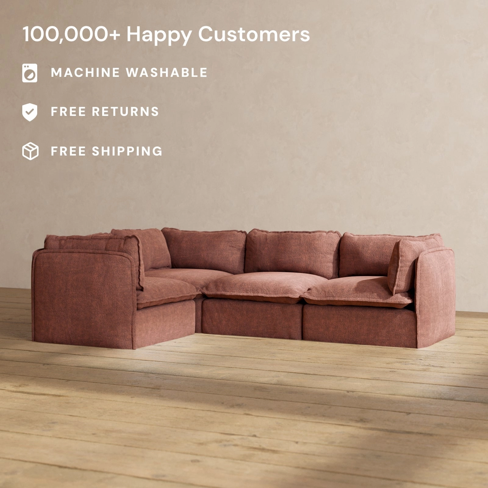 Slipcover Only - Modular Performance 4-Seater Corner Sectional | Heirloom Velvet in Chestnut