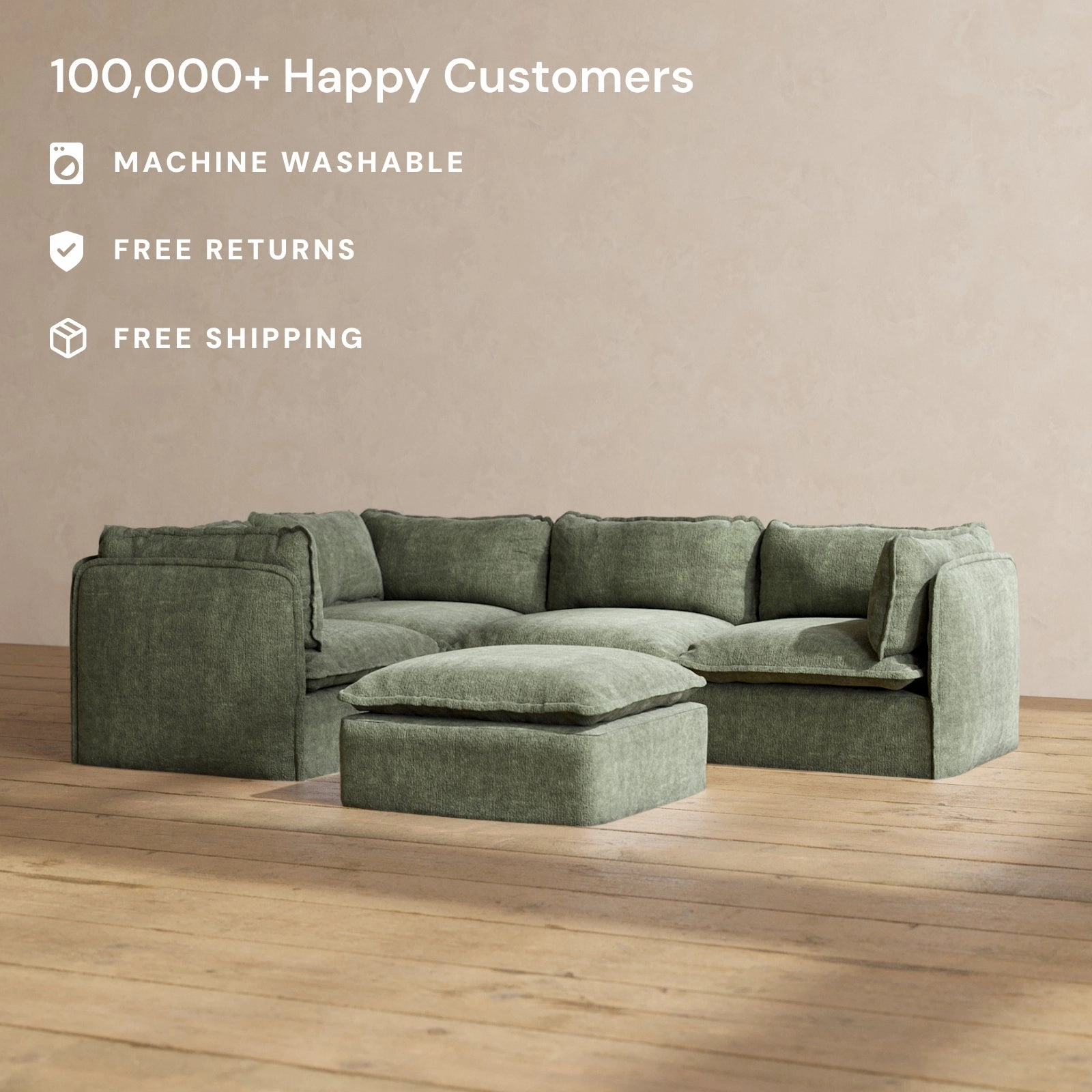 Slipcover Only - Modular Performance 4-Seater Corner Sectional   Ottoman | Heirloom Velvet in Willow