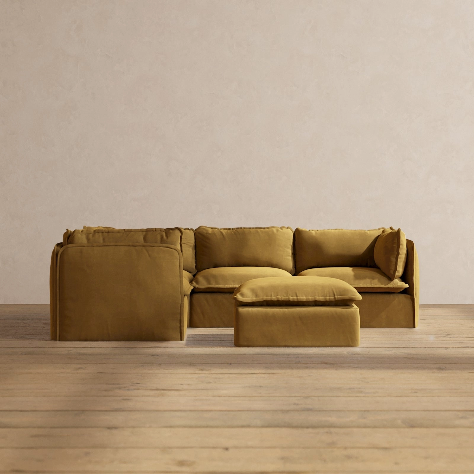 Slipcover Only - Modular Performance 4-Seater Corner Sectional   Ottoman | Luxury Velvet in Toffee