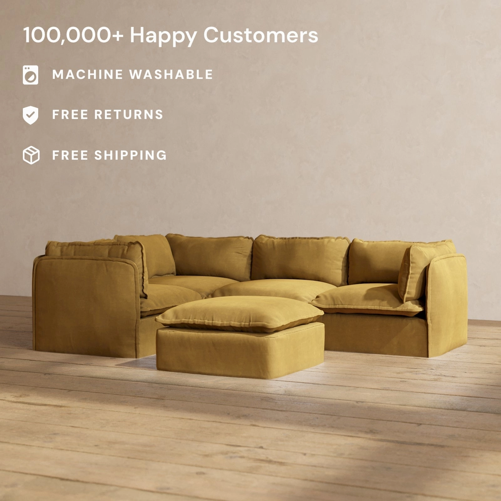 Slipcover Only - Modular Performance 4-Seater Corner Sectional   Ottoman | Luxury Velvet in Toffee