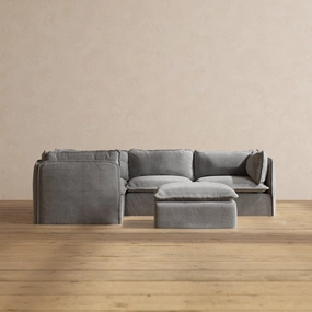 Slipcover Only - Modular Performance 4-Seater Corner Sectional   Ottoman | Plush Weave in Ash