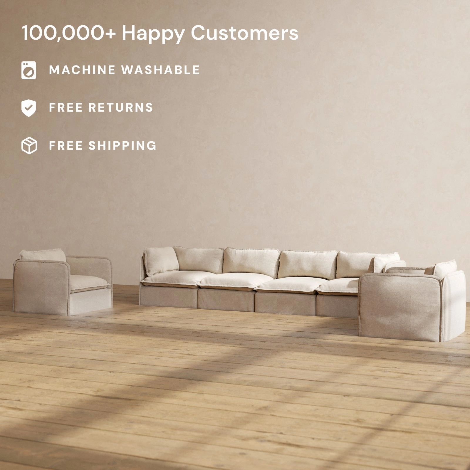 Slipcover Only - Modular Performance 4-Seater Sofa   Armchair Set | Blended Weave in Oat