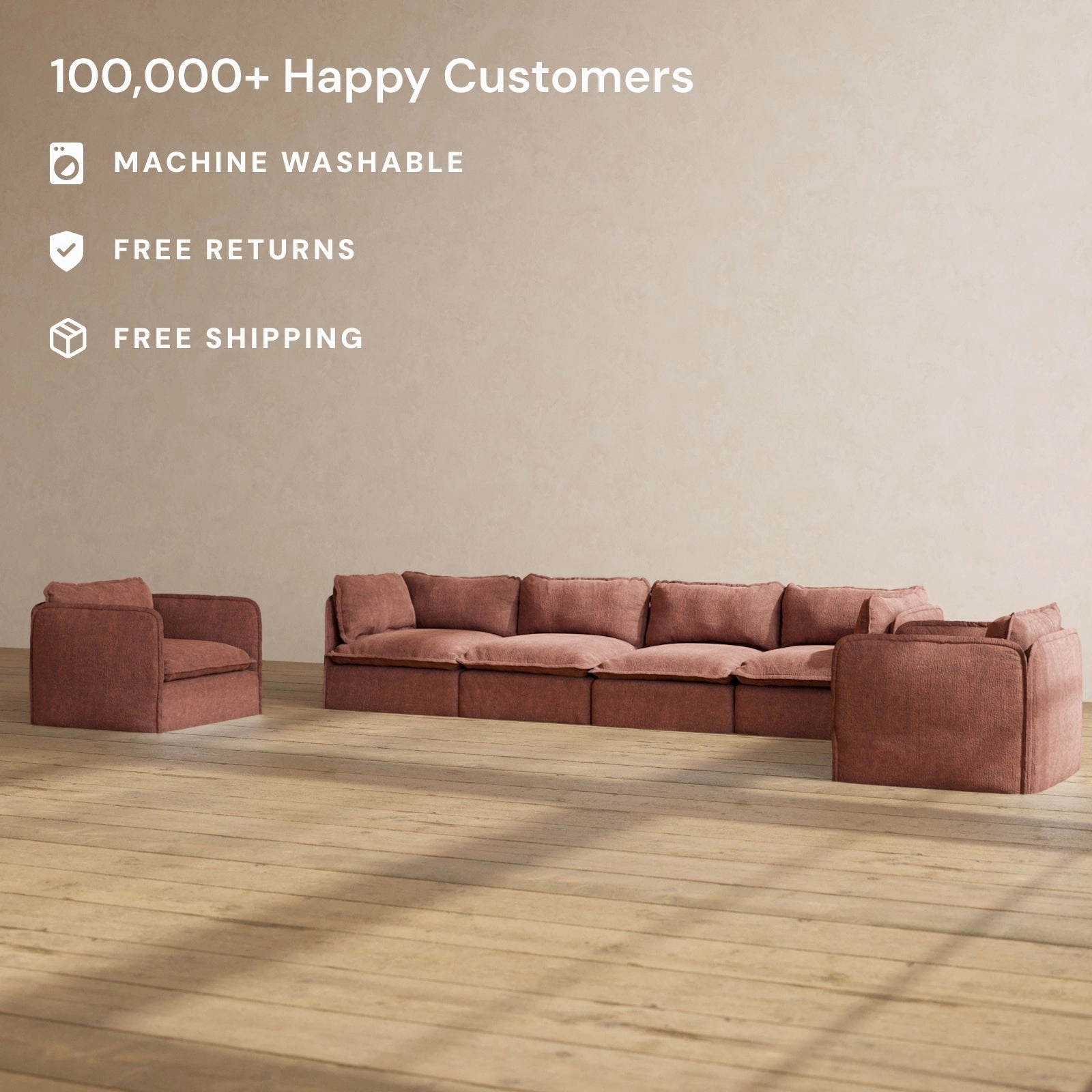 Slipcover Only - Modular Performance 4-Seater Sofa   Armchair Set | Heirloom Velvet in Chestnut