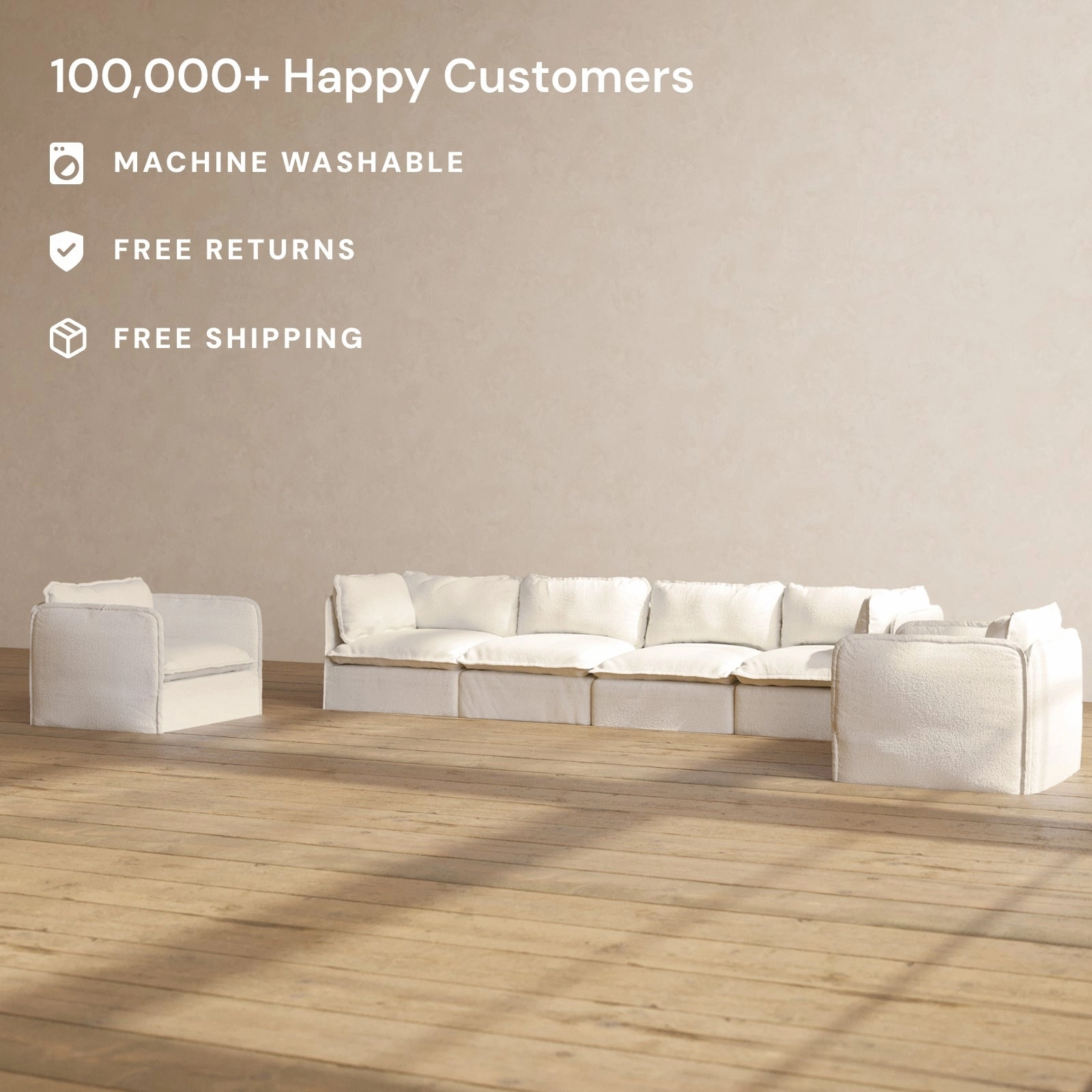 Slipcover Only - Modular Performance 4-Seater Sofa   Armchair Set | Knit Boucle in Mousse