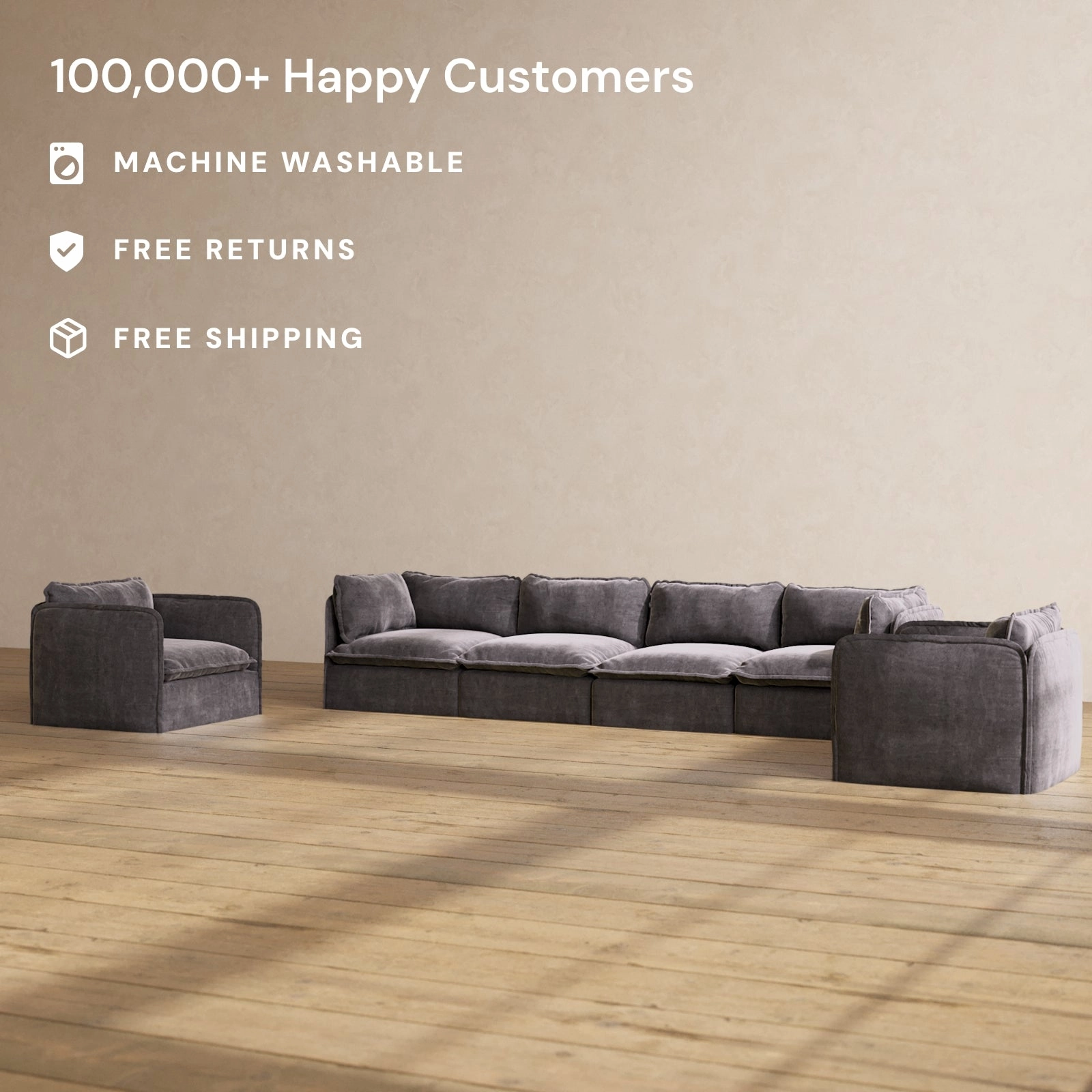 Slipcover Only - Modular Performance 4-Seater Sofa   Armchair Set | Luxury Velvet in Cinder
