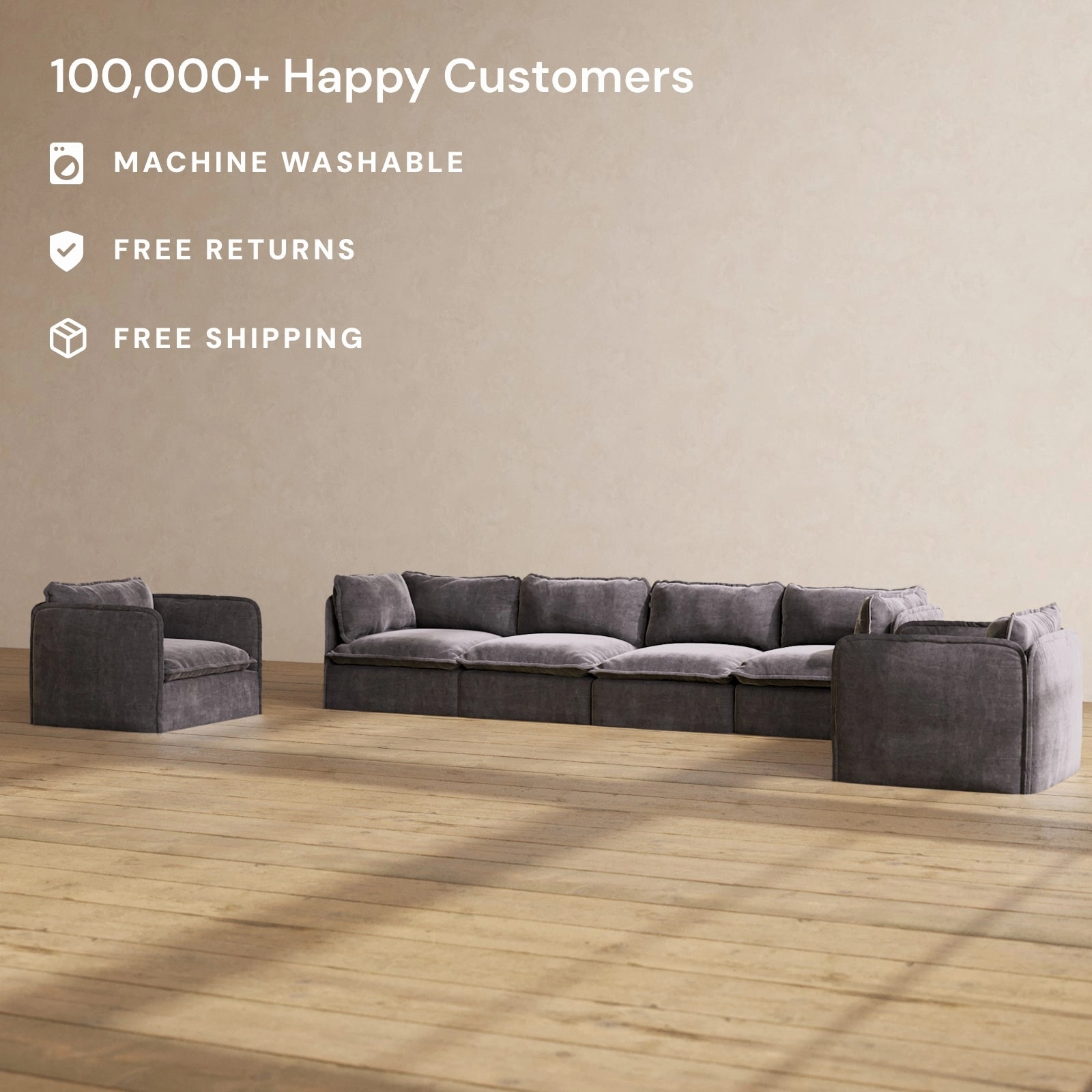 Slipcover Only - Modular Performance 4-Seater Sofa   Armchair Set | Luxury Velvet in Cinder