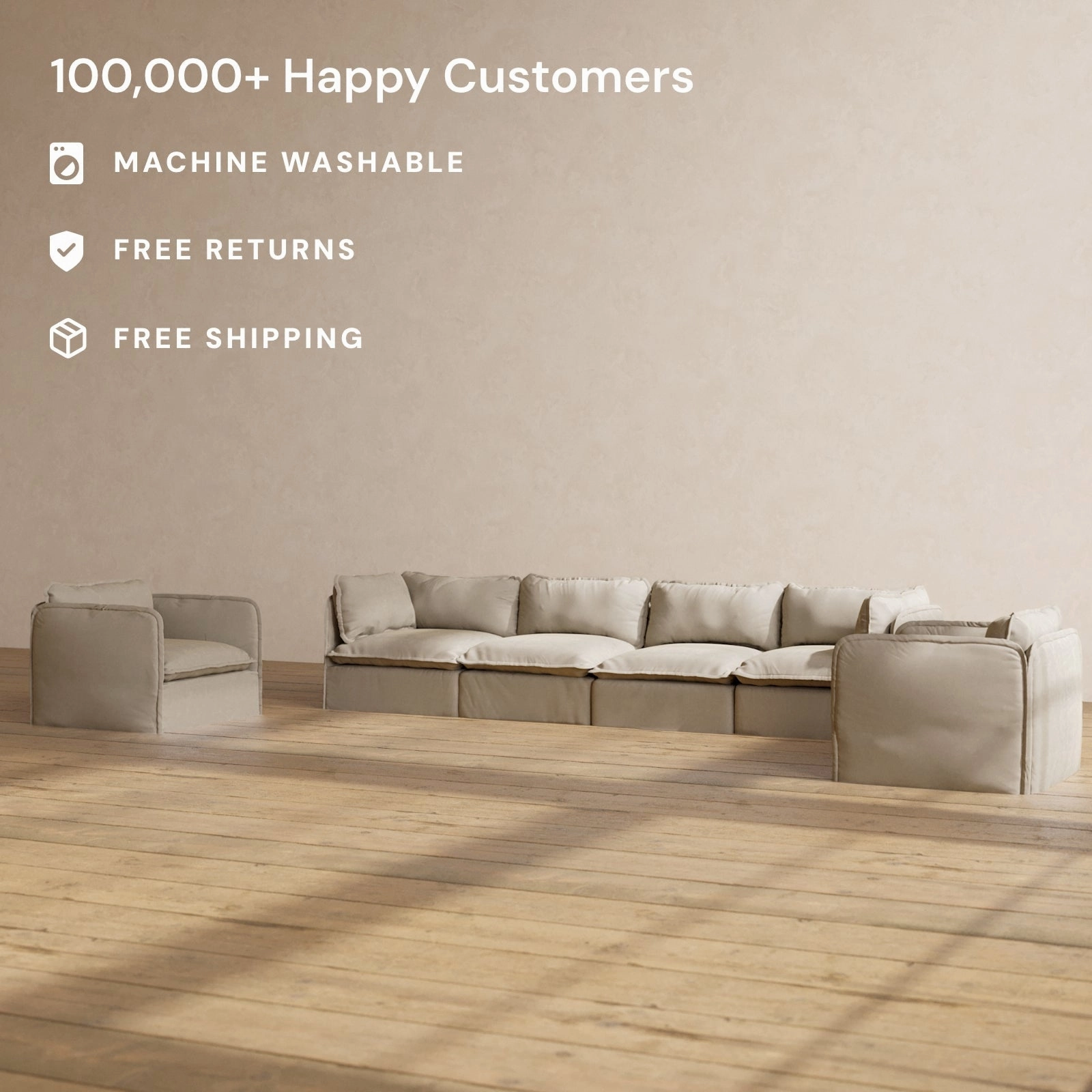Slipcover Only - Modular Performance 4-Seater Sofa   Armchair Set | Luxury Velvet in Dune