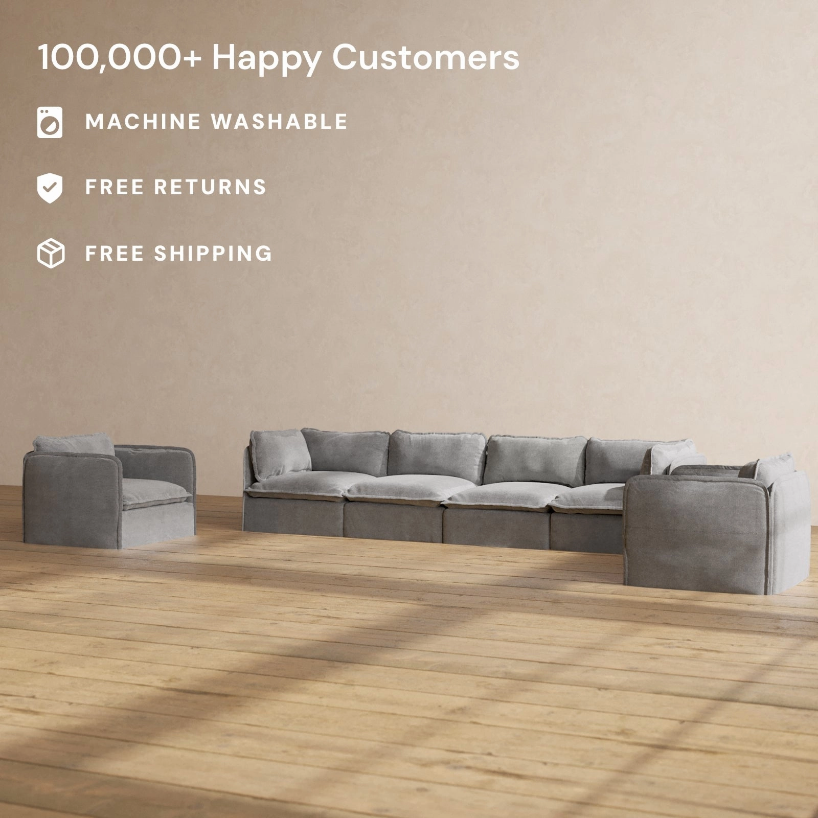 Slipcover Only - Modular Performance 4-Seater Sofa   Armchair Set | Plush Weave in Ash