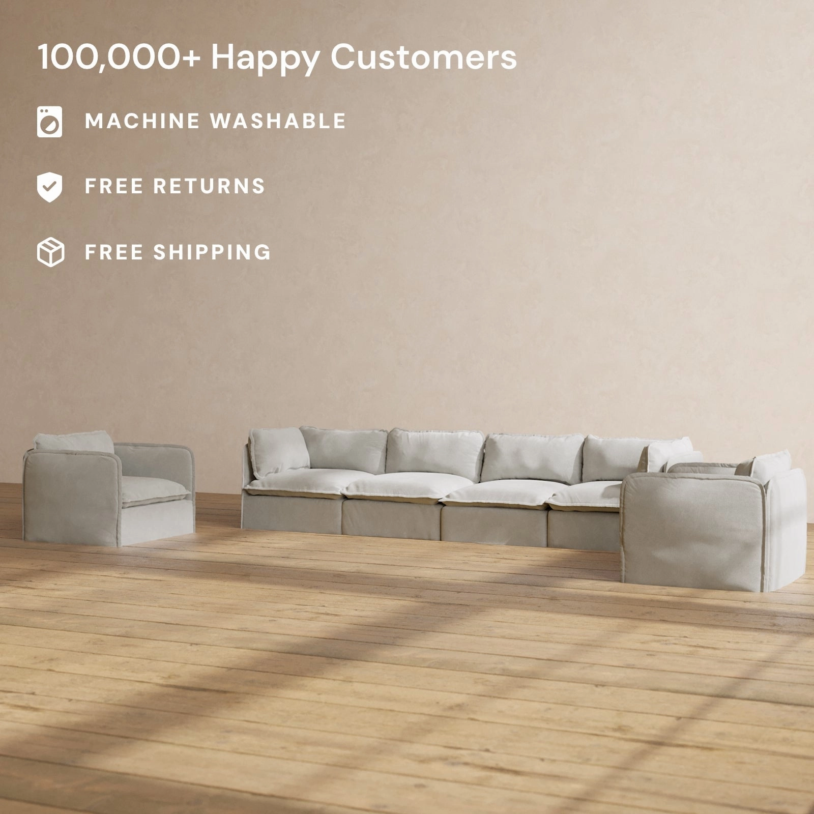 Slipcover Only - Modular Performance 4-Seater Sofa   Armchair Set | Plush Weave in Cloud