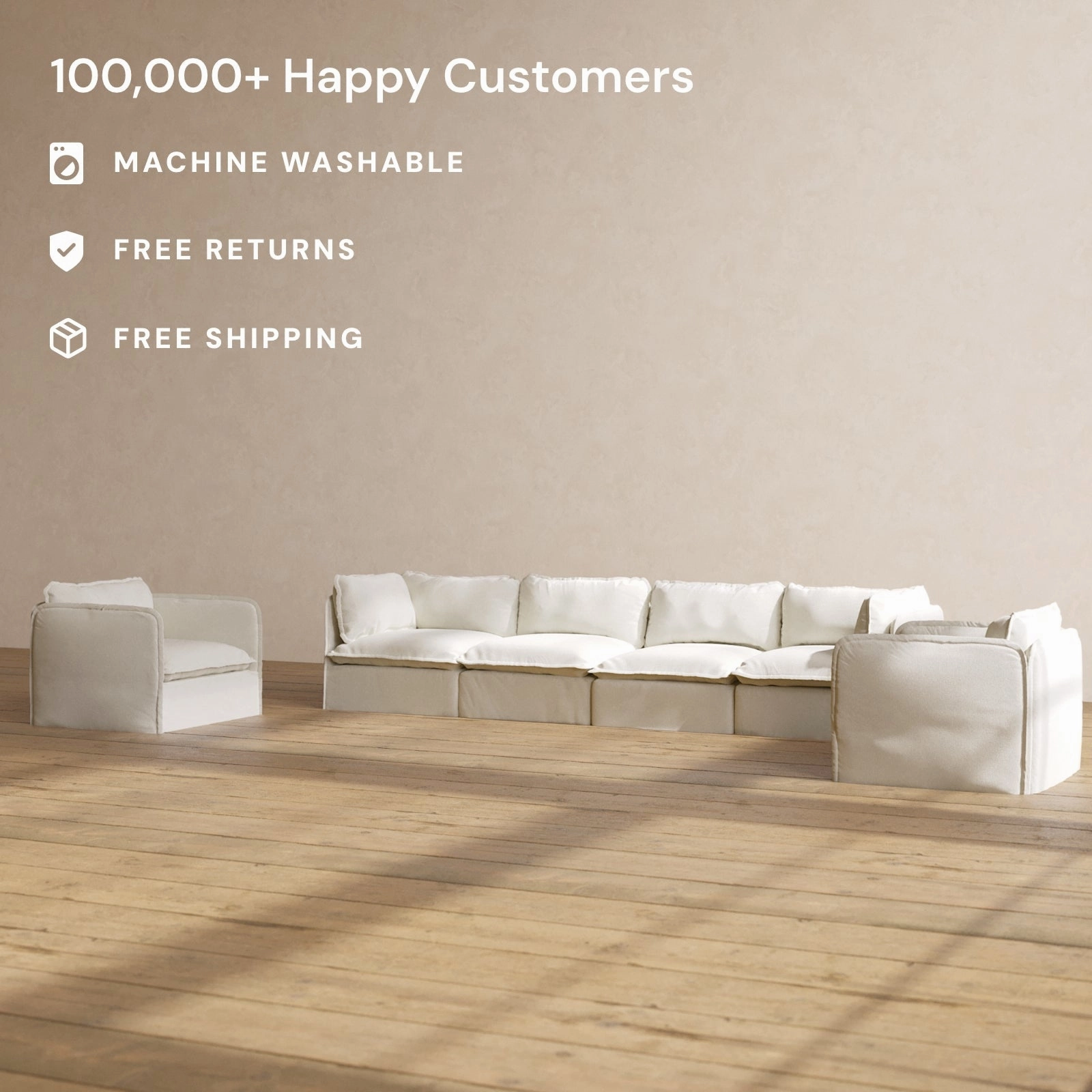 Slipcover Only - Modular Performance 4-Seater Sofa   Armchair Set | Plush Weave in Eggshell