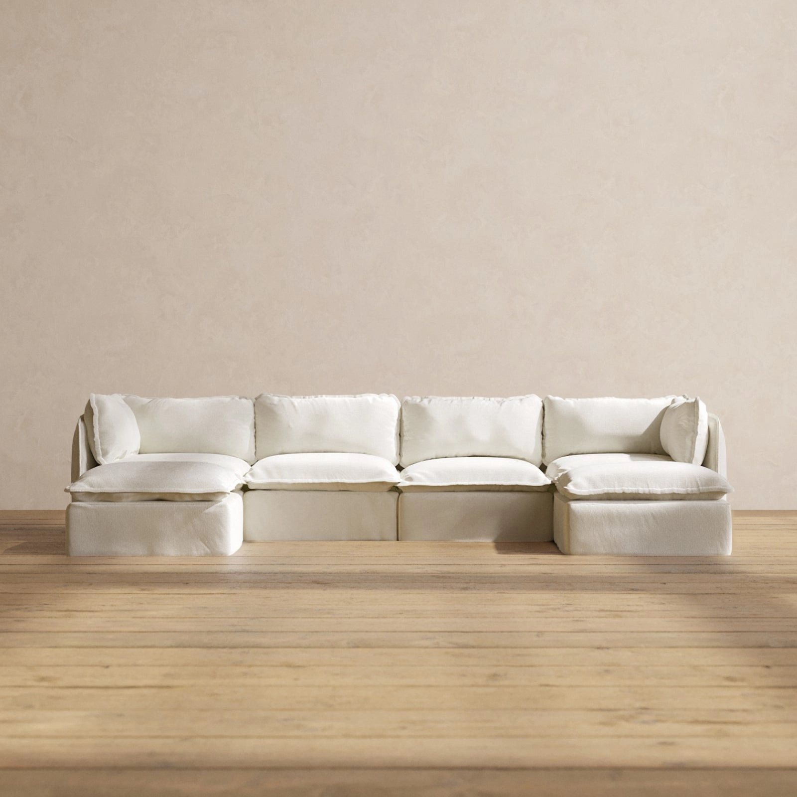 Slipcover Only - Modular Performance 4-Seater U-Sectional | Plush Weave in Eggshell