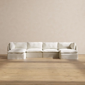 Slipcover Only - Modular Performance 4-Seater U-Sectional | Plush Weave in Eggshell