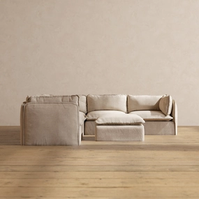 Slipcover Only - Modular Performance 5-Seater Corner Sectional   Ottoman | Blended Weave in Oat