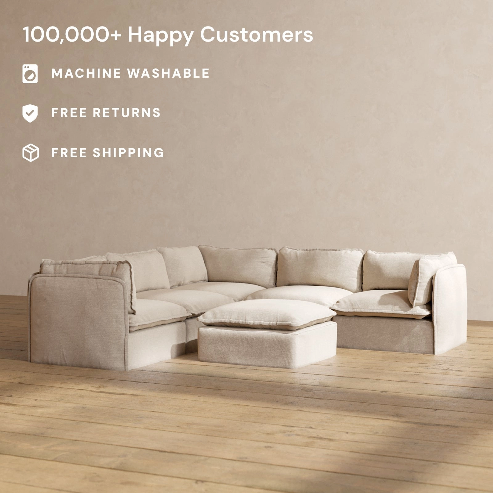 Slipcover Only - Modular Performance 5-Seater Corner Sectional   Ottoman | Blended Weave in Oat