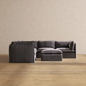 Slipcover Only - Modular Performance 5-Seater Corner Sectional   Ottoman | Luxury Velvet in Cinder