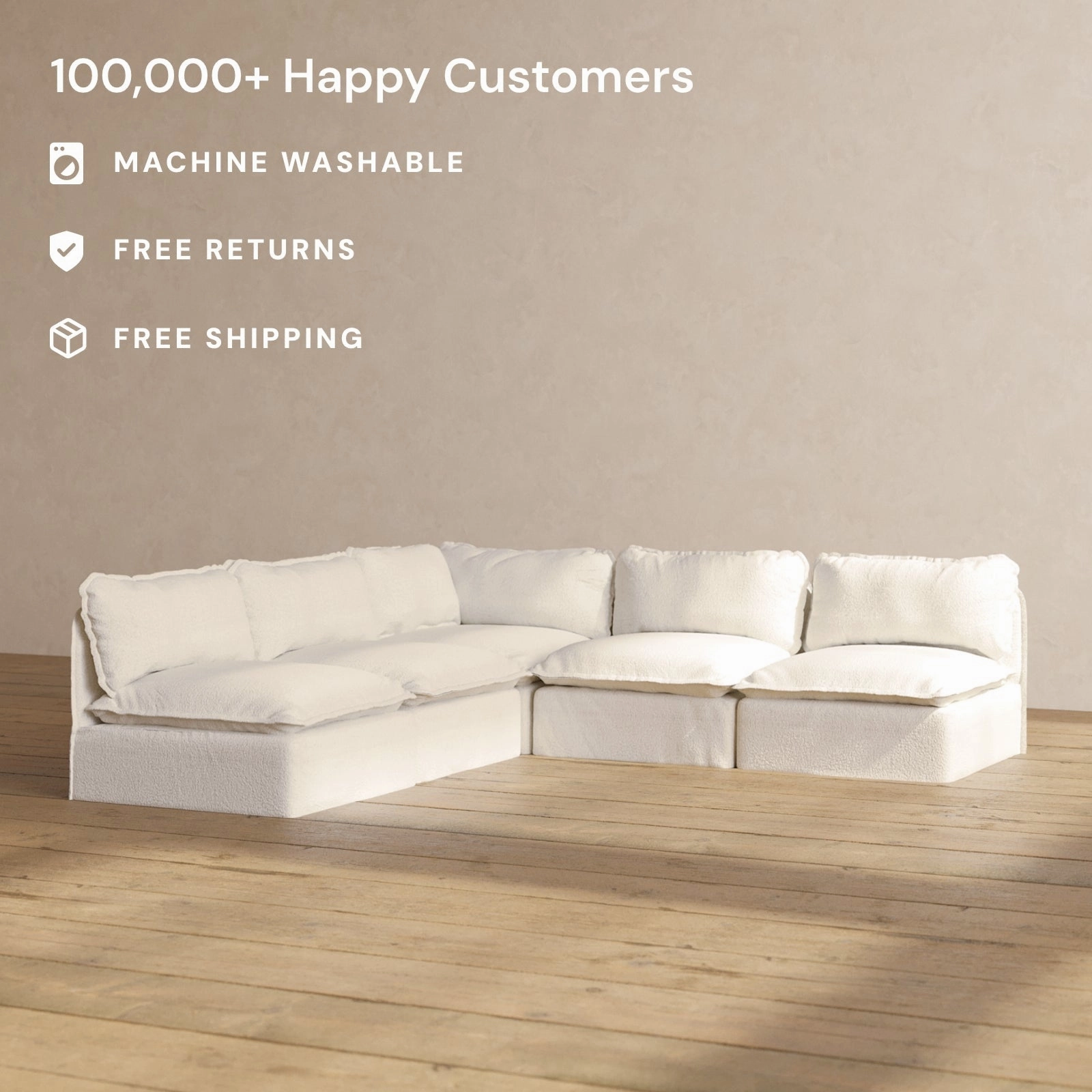 Slipcover Only - Modular Performance 5-Seater Open-Ends Corner Sectional | Knit Boucle in Mousse