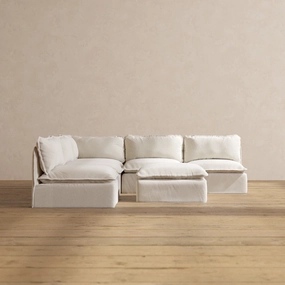 Slipcover Only - Modular Performance 5-Seater Open-Ends Corner Sectional   Ottoman | Blended Weave in Flour