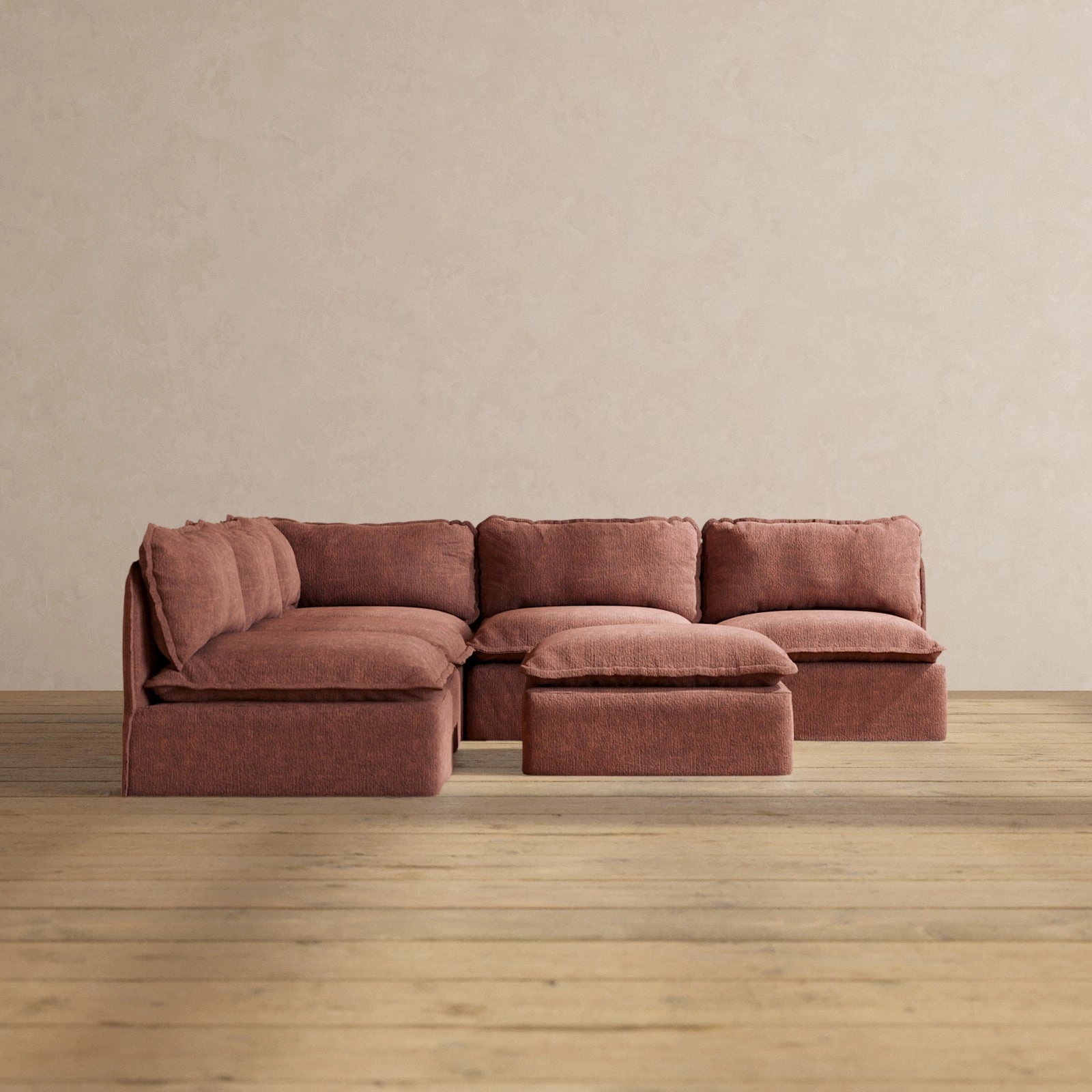 Slipcover Only - Modular Performance 5-Seater Open-Ends Corner Sectional   Ottoman | Heirloom Velvet in Chestnut