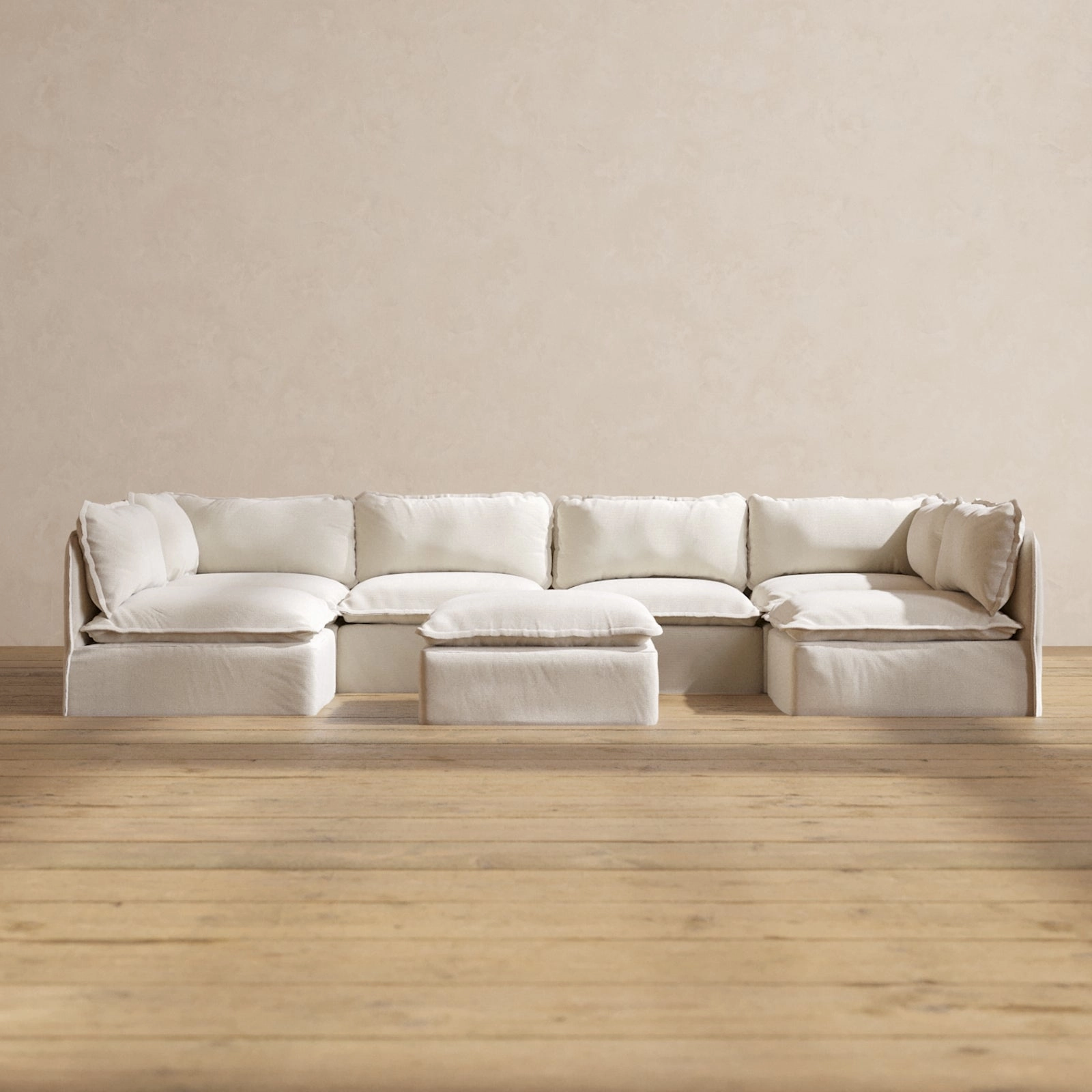 Slipcover Only - Modular Performance 6-Seater Open-Ends U-Sectional   Ottoman | Blended Weave in Flour