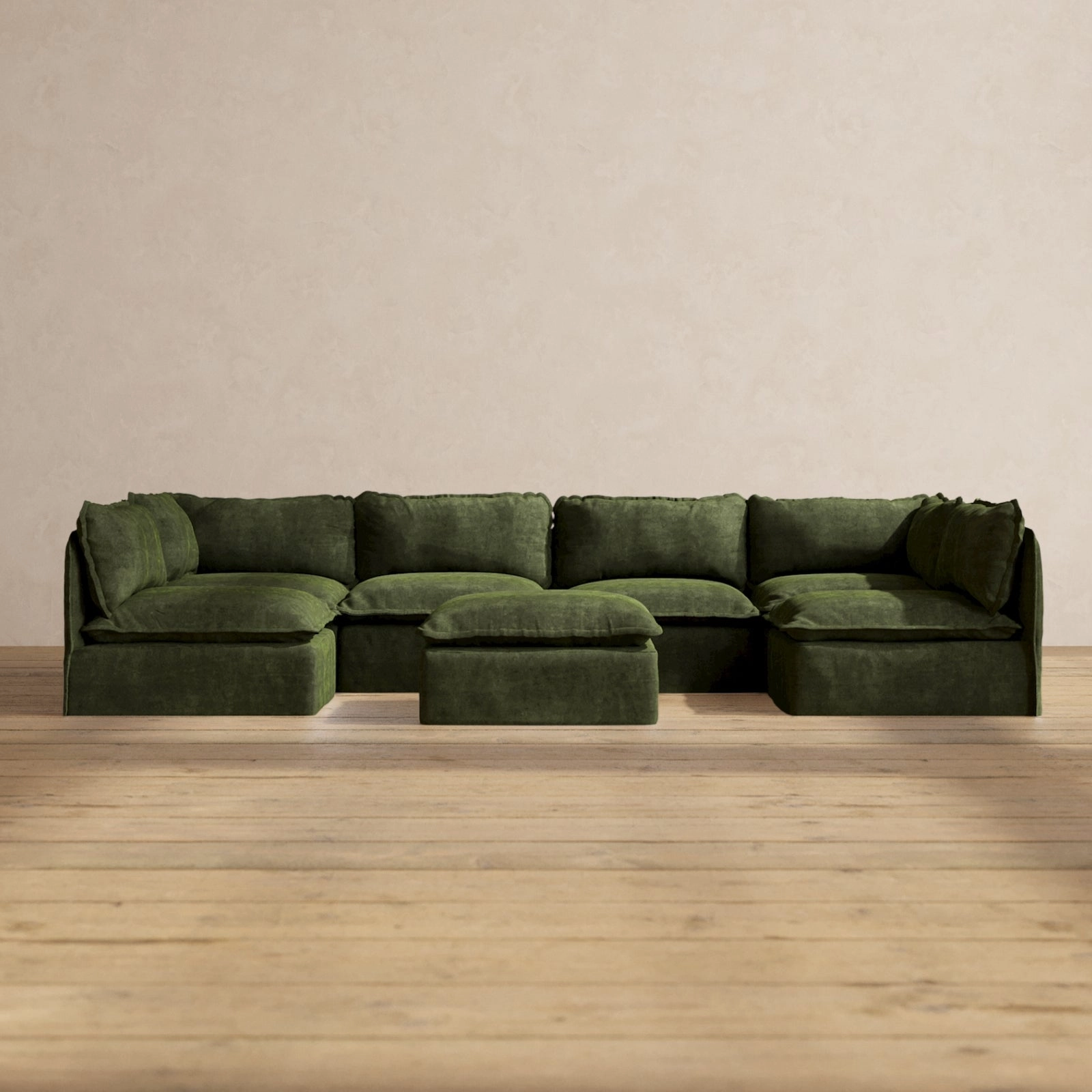 Slipcover Only - Modular Performance 6-Seater Open-Ends U-Sectional   Ottoman | Luxury Velvet in Olive