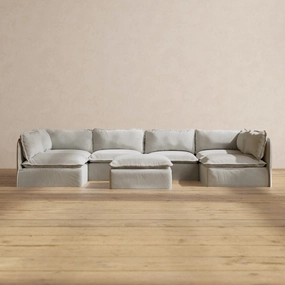 Slipcover Only - Modular Performance 6-Seater Open-Ends U-Sectional   Ottoman | Plush Weave in Cloud