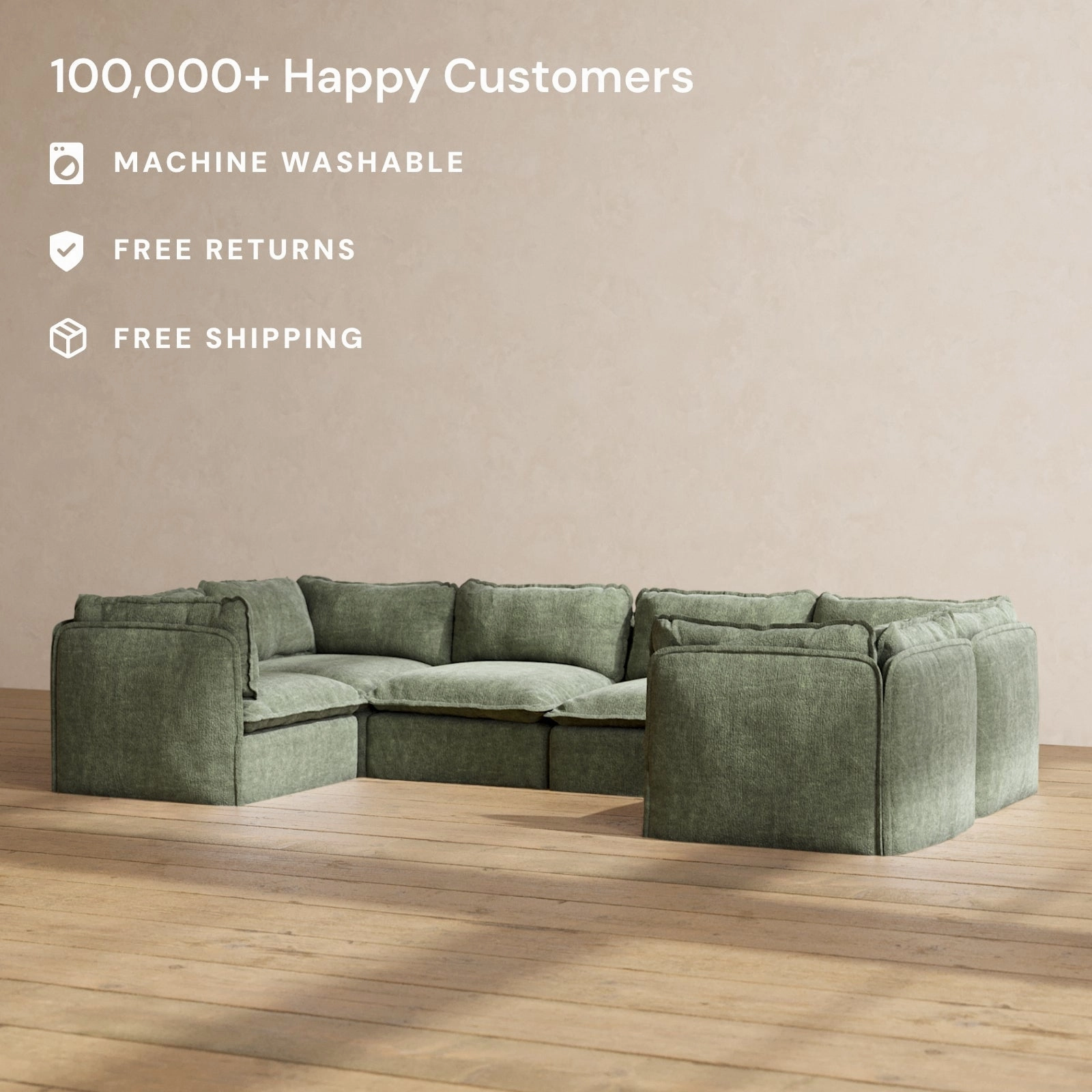 Slipcover Only - Modular Performance 6-Seater U-Sectional | Heirloom Velvet in Willow