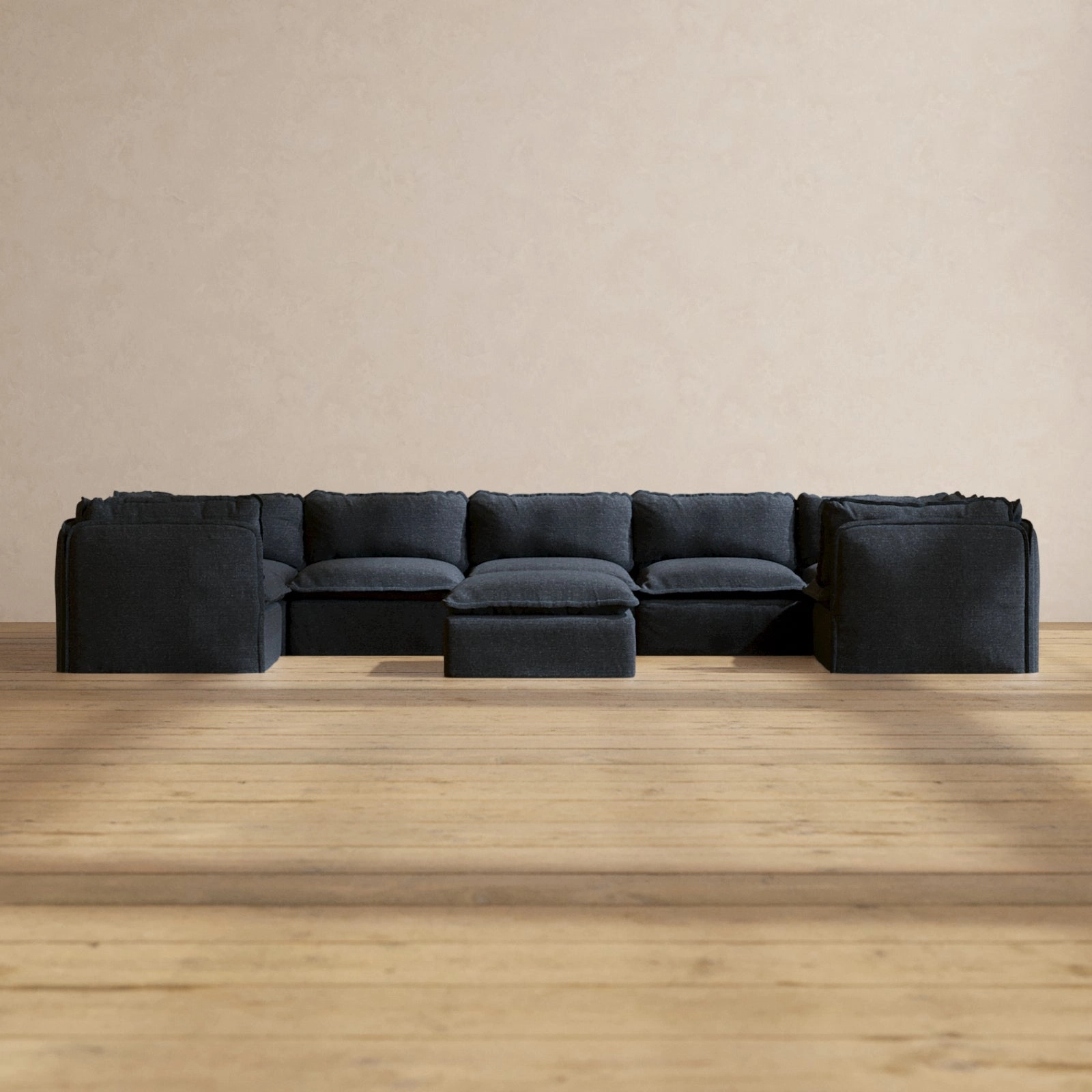 Slipcover Only - Modular Performance 7-Seater U-Sectional   Ottoman | Blended Weave in Indigo