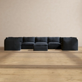 Slipcover Only - Modular Performance 7-Seater U-Sectional   Ottoman | Blended Weave in Indigo