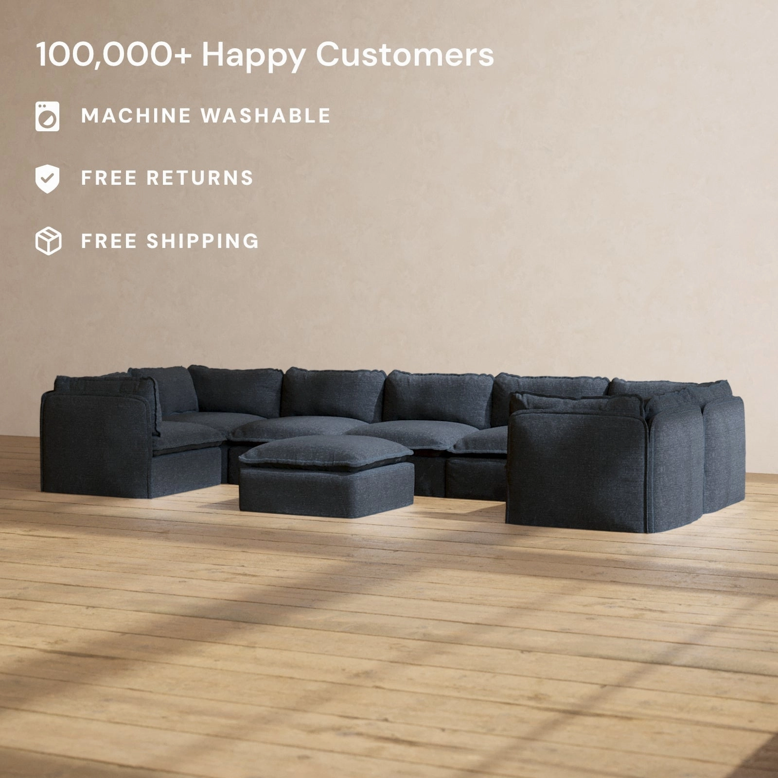 Slipcover Only - Modular Performance 7-Seater U-Sectional   Ottoman | Blended Weave in Indigo