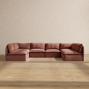 Slipcover Only - Modular Performance 8-Seater Open-Ends U-Sectional | Heirloom Velvet in Chestnut