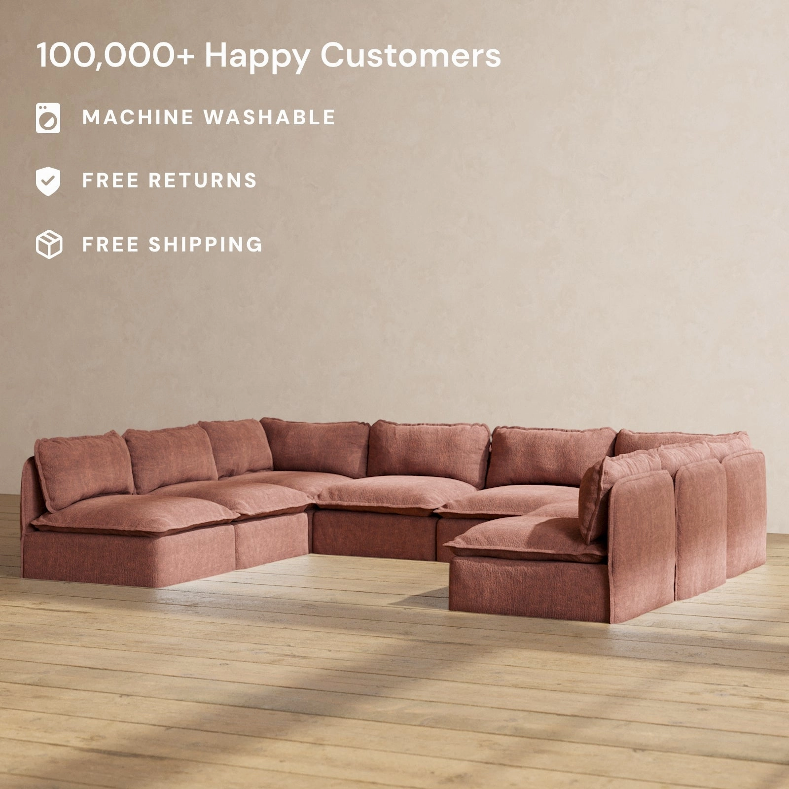 Slipcover Only - Modular Performance 8-Seater Open-Ends U-Sectional | Heirloom Velvet in Chestnut
