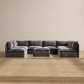 Slipcover Only - Modular Performance 8-Seater Open-Ends U-Sectional   Ottoman | Luxury Velvet in Cinder