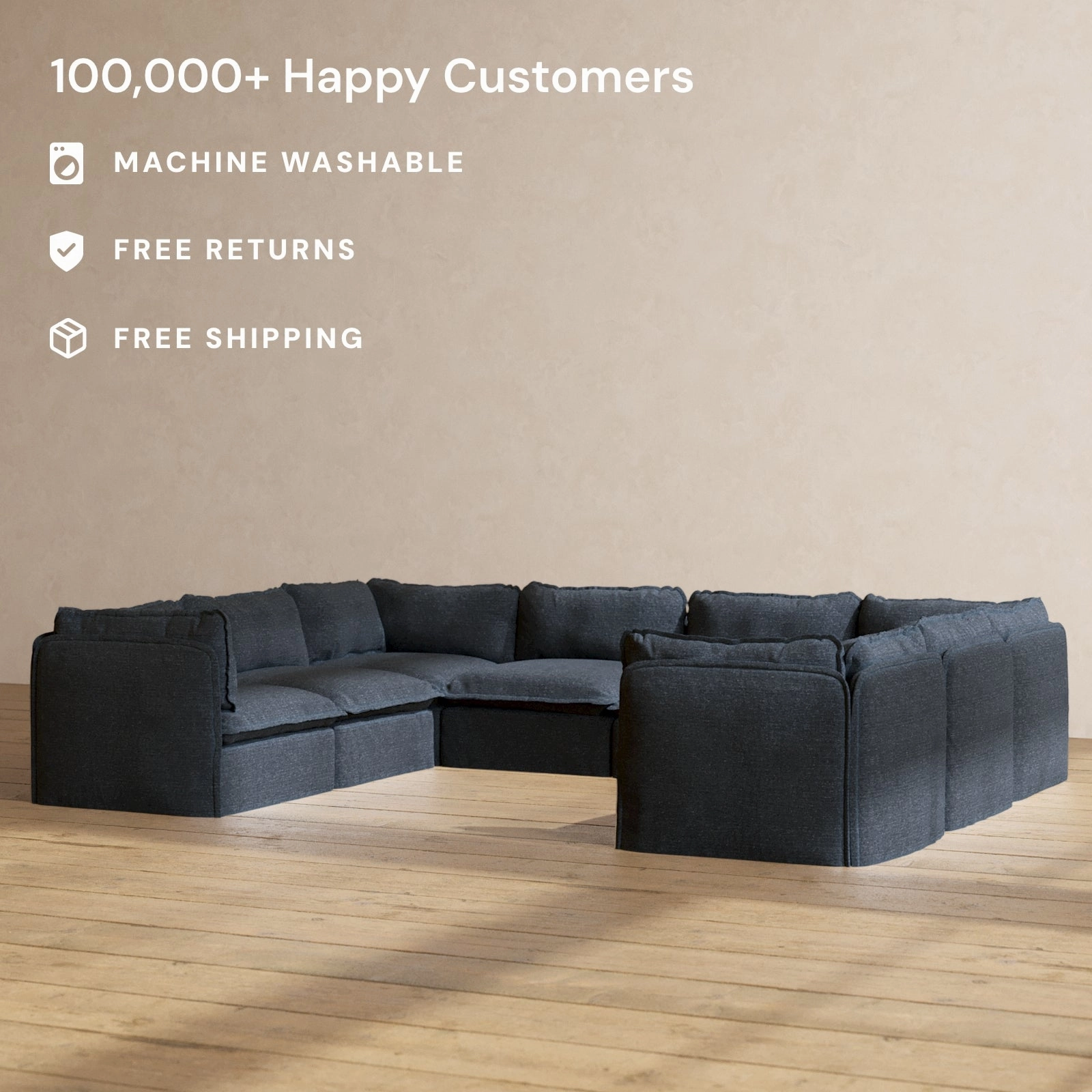 Slipcover Only - Modular Performance 8-Seater U-Sectional | Blended Weave in Indigo