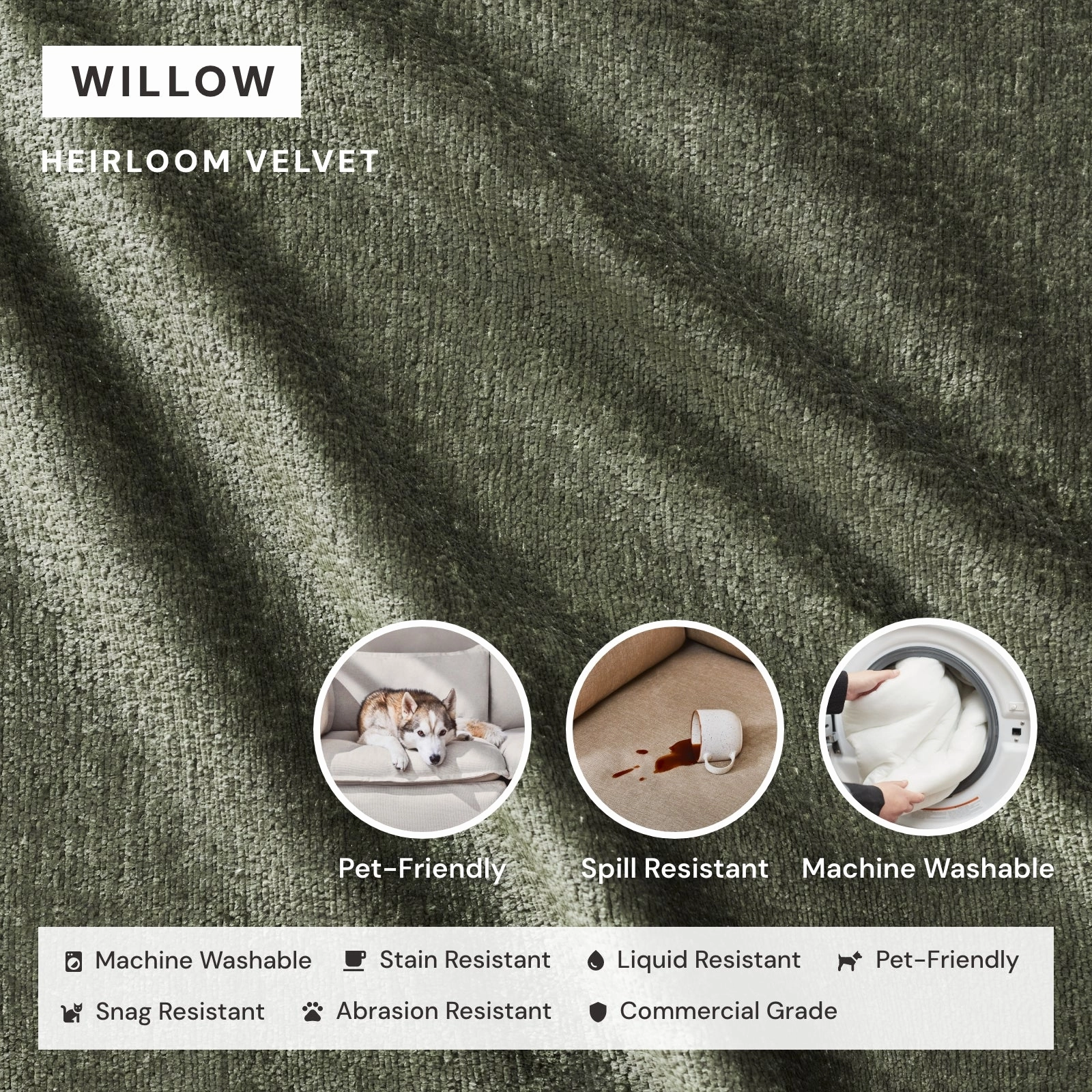 Slipcover Only - Modular Performance 8-Seater U-Sectional | Heirloom Velvet in Willow
