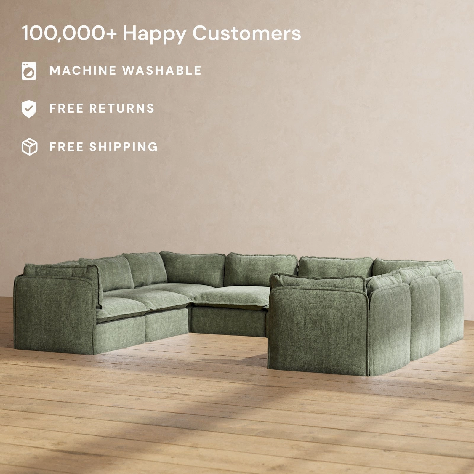 Slipcover Only - Modular Performance 8-Seater U-Sectional | Heirloom Velvet in Willow