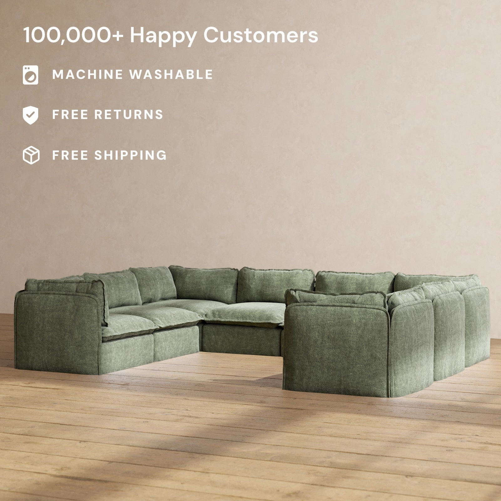 Slipcover Only - Modular Performance 8-Seater U-Sectional | Heirloom Velvet in Willow