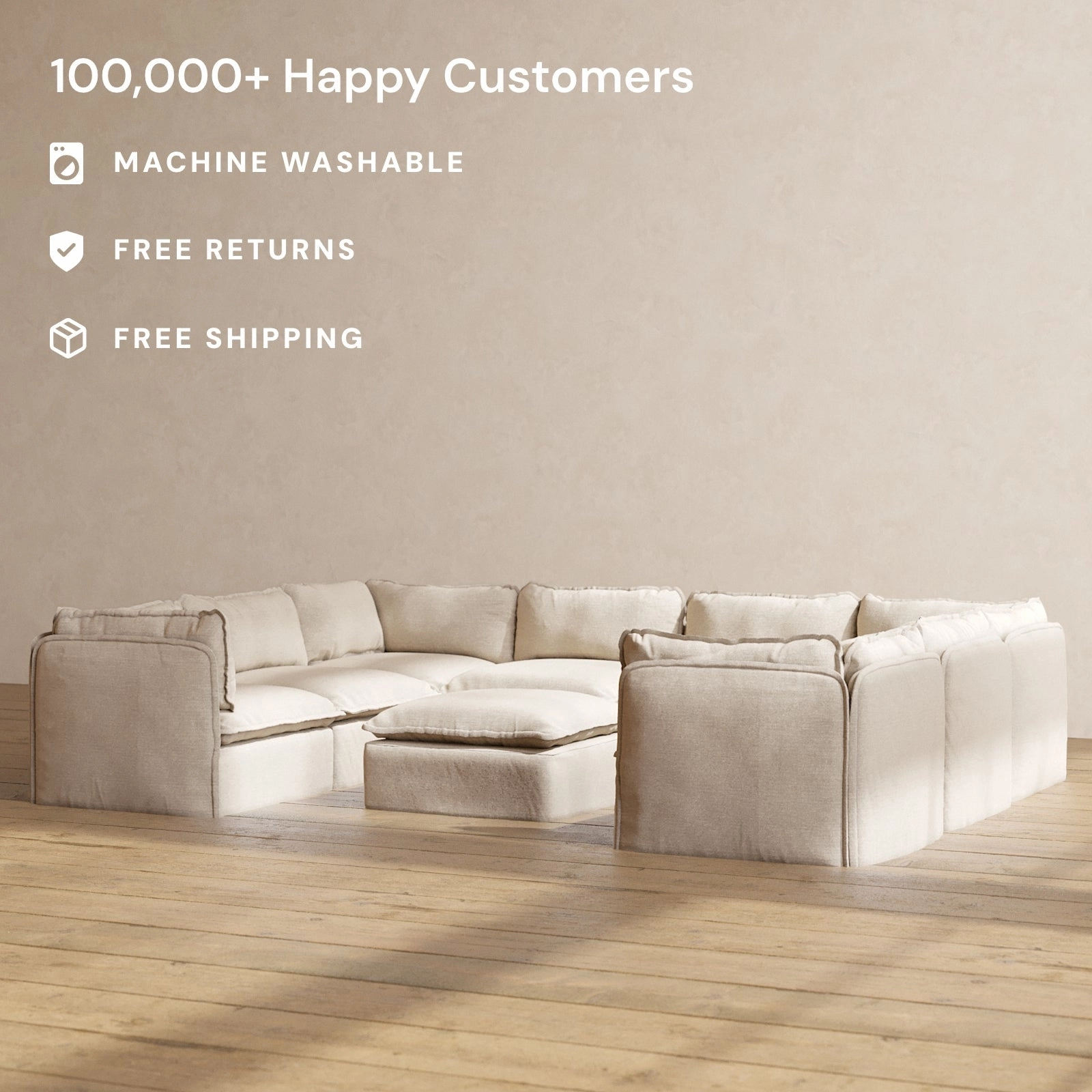 Slipcover Only - Modular Performance 8-Seater U-Sectional   Ottoman | Blended Weave in Oat