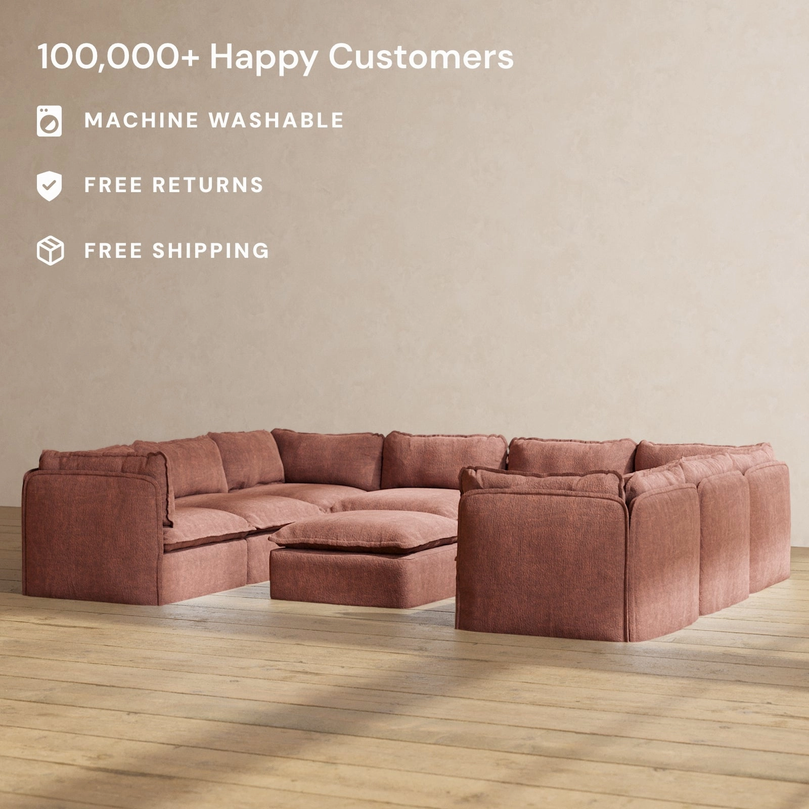 Slipcover Only - Modular Performance 8-Seater U-Sectional   Ottoman | Heirloom Velvet in Chestnut
