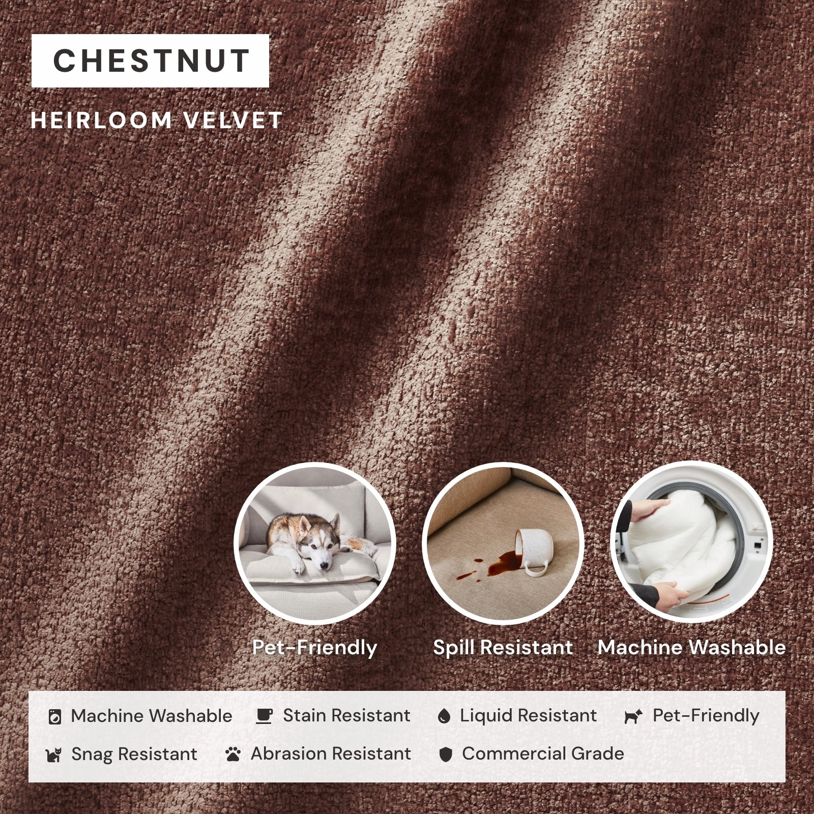 Slipcover Only - Modular Performance 8-Seater U-Sectional   Ottoman | Heirloom Velvet in Chestnut