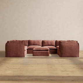 Slipcover Only - Modular Performance 8-Seater U-Sectional   Ottoman | Heirloom Velvet in Chestnut