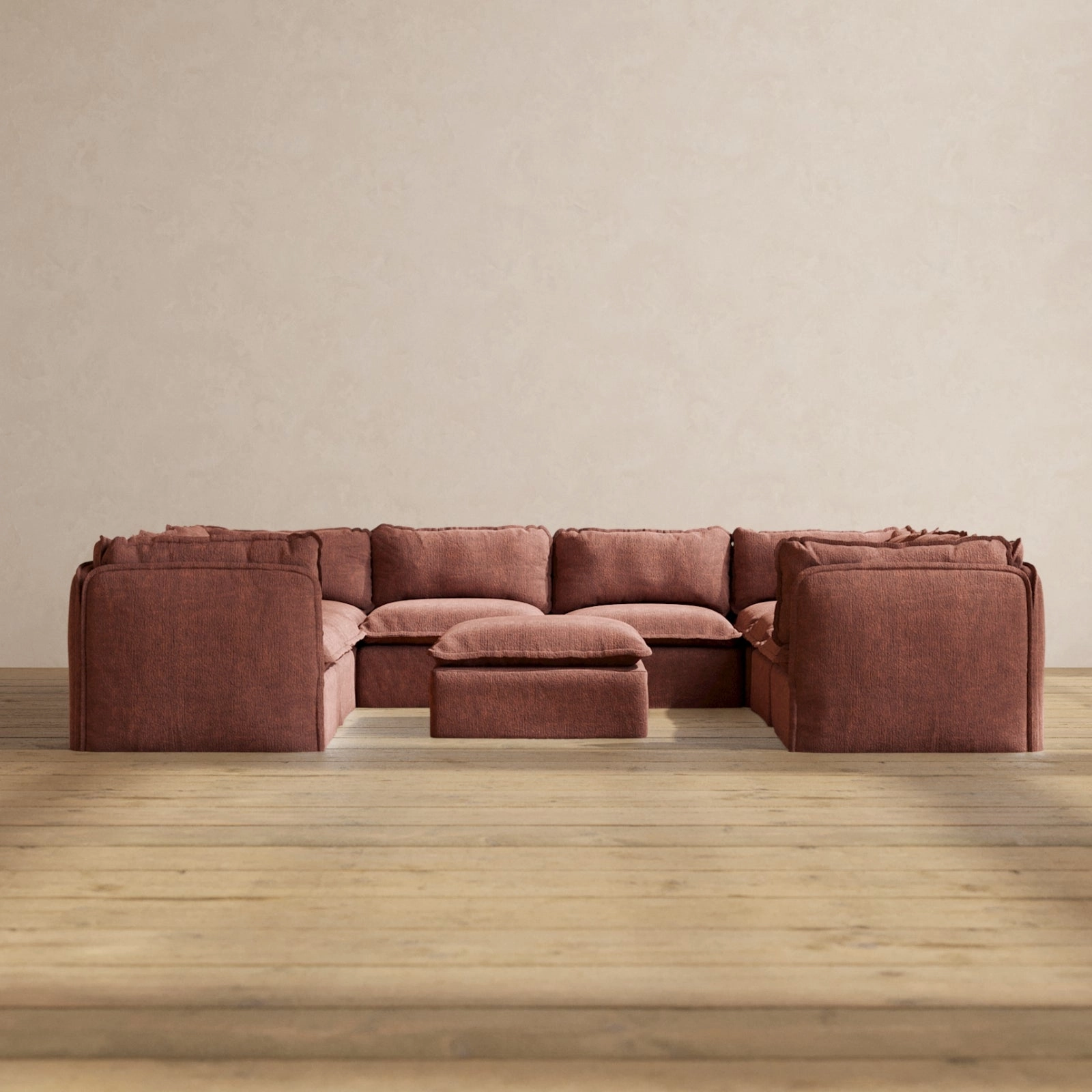 Slipcover Only - Modular Performance 8-Seater U-Sectional   Ottoman | Heirloom Velvet in Chestnut