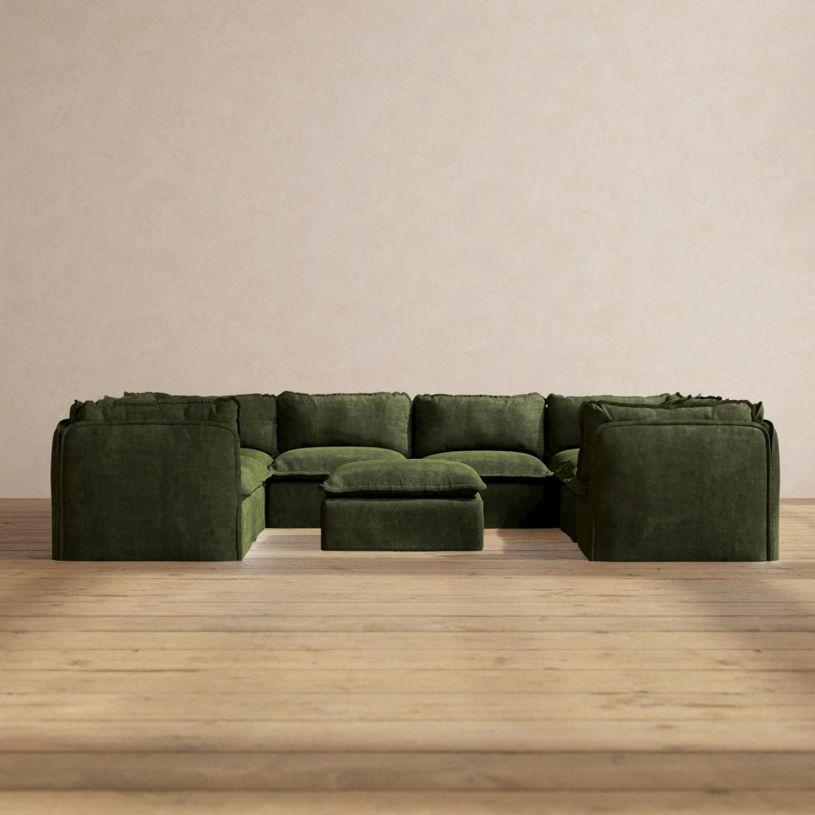 Slipcover Only - Modular Performance 8-Seater U-Sectional   Ottoman | Luxury Velvet in Olive