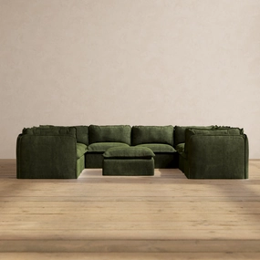 Slipcover Only - Modular Performance 8-Seater U-Sectional   Ottoman | Luxury Velvet in Olive