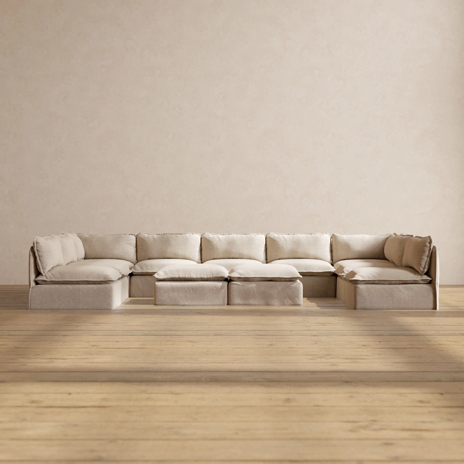 Slipcover Only - Modular Performance 9-Seater Open-Ends U-Sectional   Bench Ottoman | Blended Weave in Oat