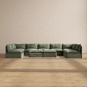 Slipcover Only - Modular Performance 9-Seater Open-Ends U-Sectional   Bench Ottoman | Heirloom Velvet in Willow