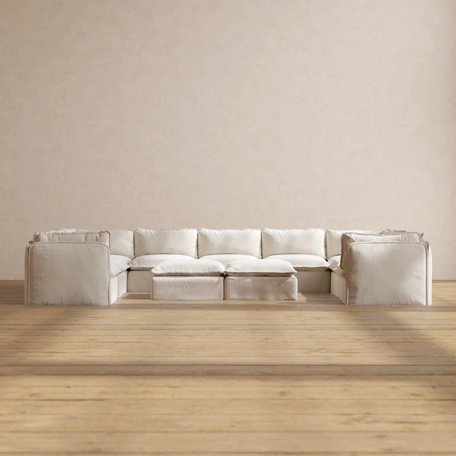 Slipcover Only - Modular Performance 9-Seater U-Sectional   Bench Ottoman | Blended Weave in Flour