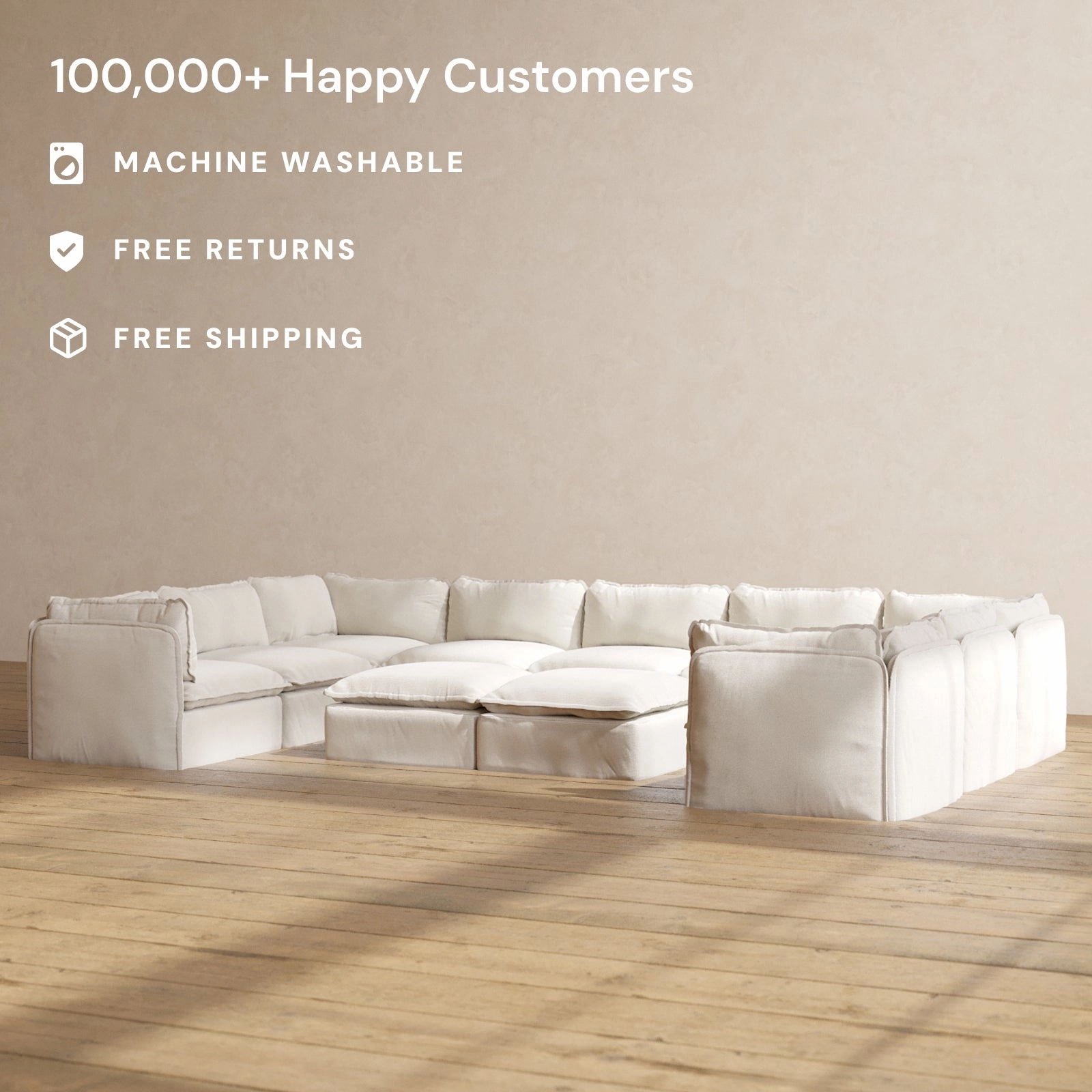 Slipcover Only - Modular Performance 9-Seater U-Sectional   Bench Ottoman | Blended Weave in Flour