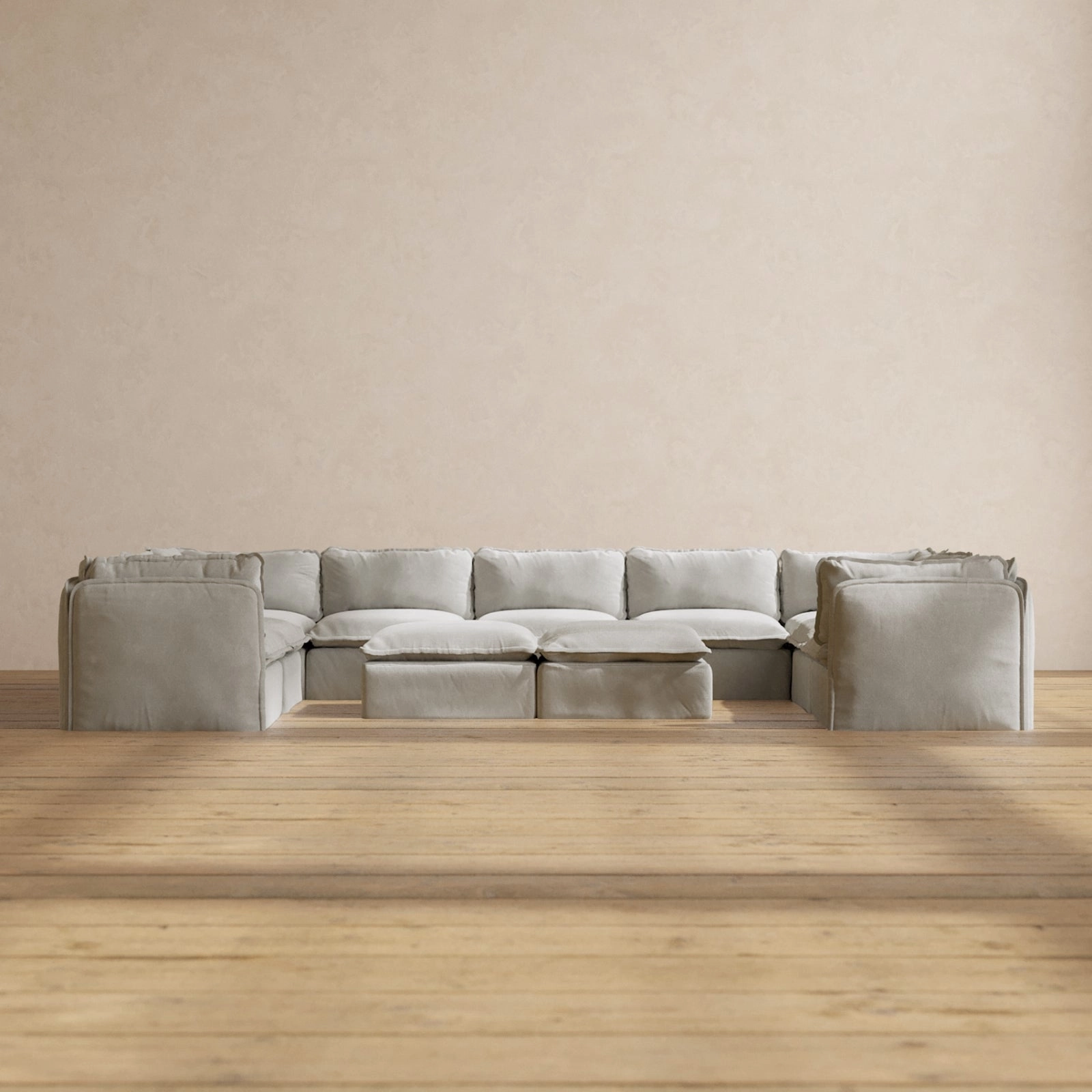 Slipcover Only - Modular Performance 9-Seater U-Sectional   Bench Ottoman | Plush Weave in Ash
