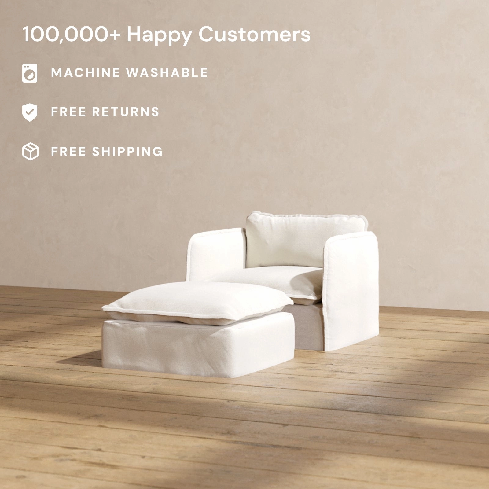 Slipcover Only - Modular Performance Armchair & Ottoman | Blended Weave in Flour